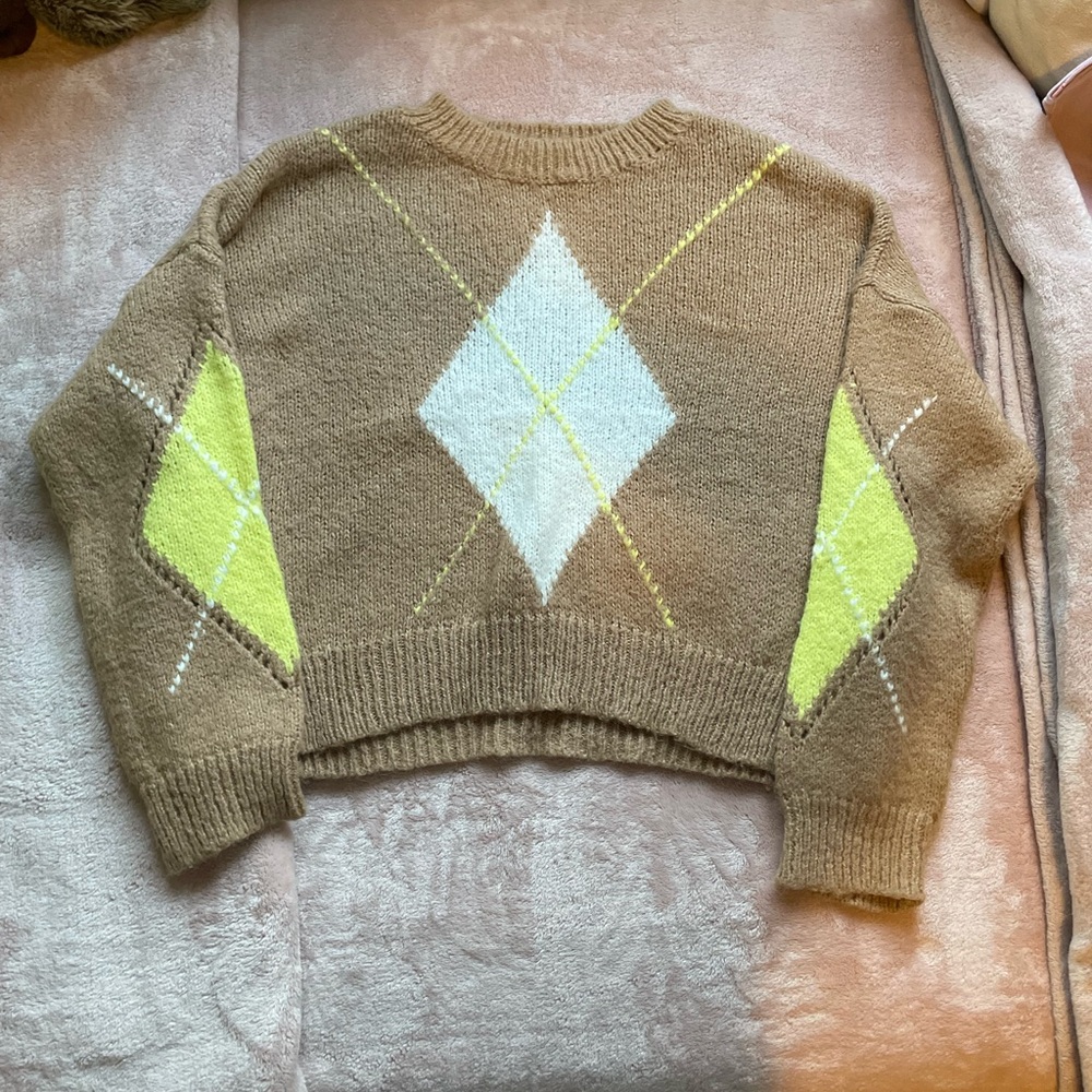 Argyle Patterned Brown Sweater